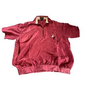 Vintage Personal Choice Men XL Silk 1/4 Zip Pullover Bowling Shirt Collared Red